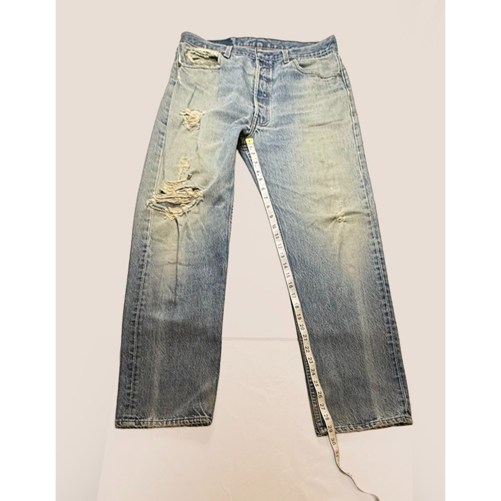 Vintage Levi's 501 Jeans USA W36 L30 Distressed Button Fly Straight Leg Grunge - Picture 2 of 16